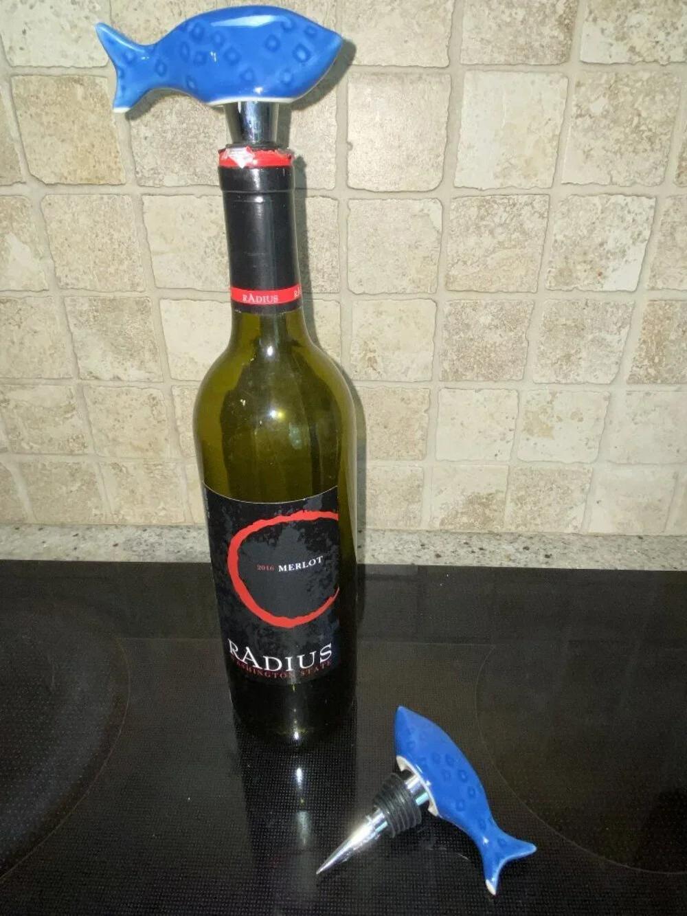 Adorable Blue Whale Wine Bottle Stoppers with Stainless Steel Posts, Qty 2